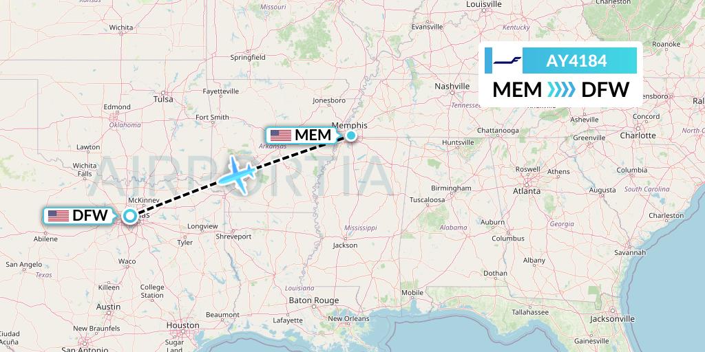 AY4184 Finnair Flight Map: Memphis to Dallas