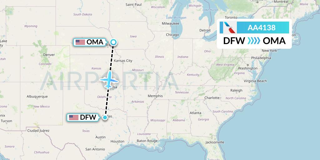 AA4138 American Airlines Flight Map: Dallas to Omaha