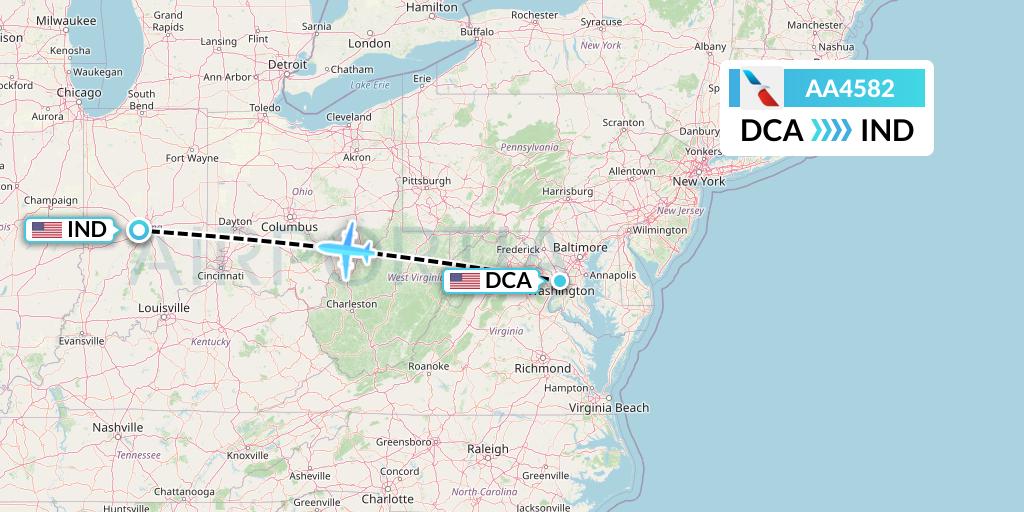 AA4582 American Airlines Flight Map: Washington to Indianapolis