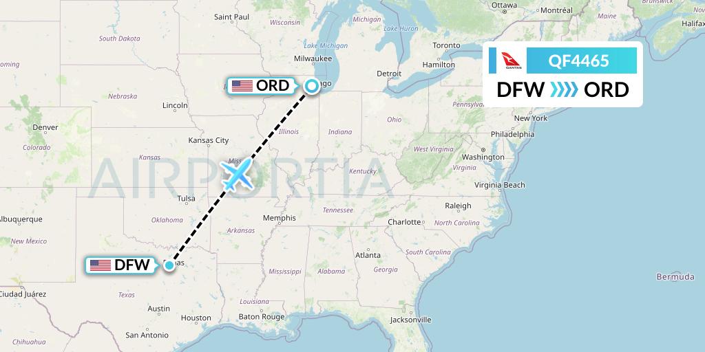 QF4465 Qantas Flight Map: Dallas to Chicago
