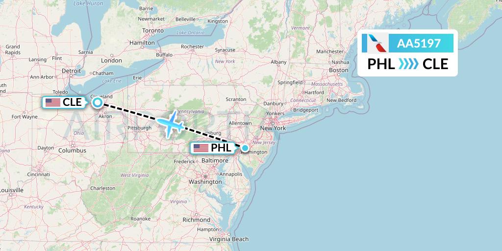 AA5197 American Airlines Flight Map: Philadelphia to Cleveland