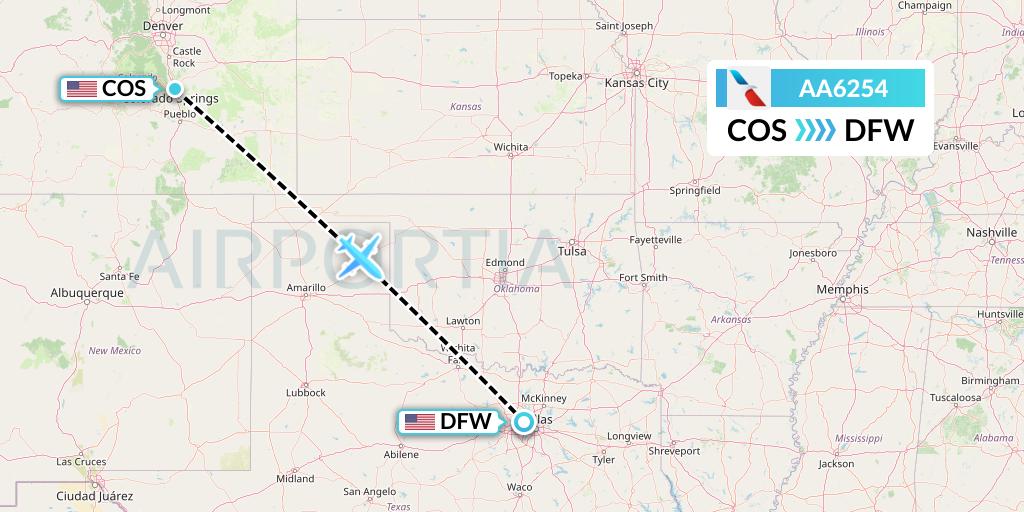 AA6254 American Airlines Flight Map: Colorado Springs to Dallas