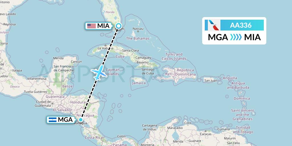 AA336 American Airlines Flight Map: Managua to Miami