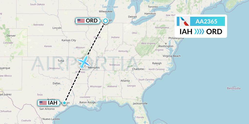 AA2365 American Airlines Flight Map: Houston to Chicago
