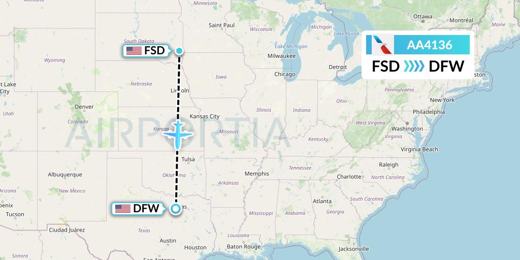 AA4136 American Airlines Flight Map: Sioux Falls to Dallas