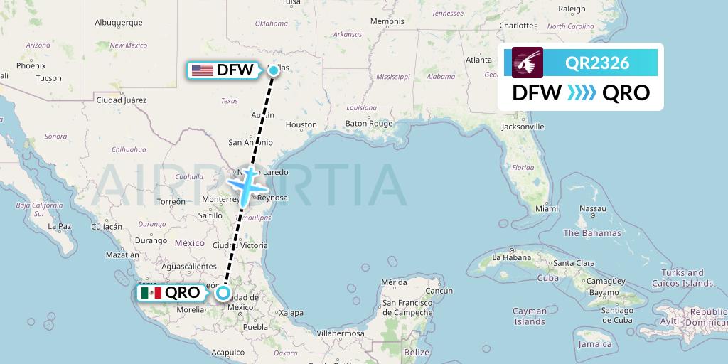 QR2326 Qatar Airways Flight Map: Dallas to Queretaro