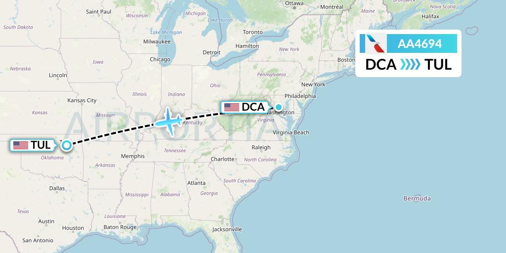 AA4694 American Airlines Flight Map: Washington to Tulsa