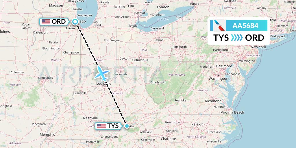 AA5684 American Airlines Flight Map: Knoxville to Chicago