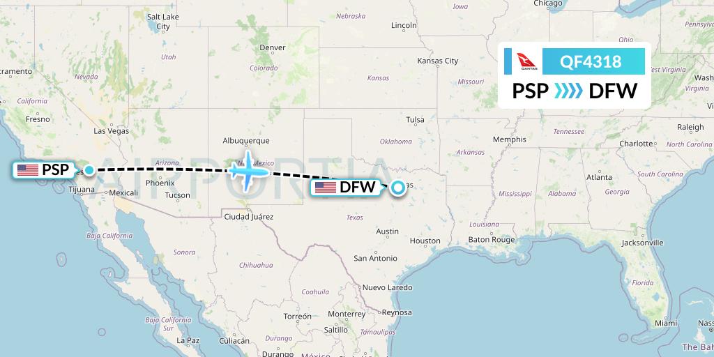 QF4318 Qantas Flight Map: Palm Springs to Dallas