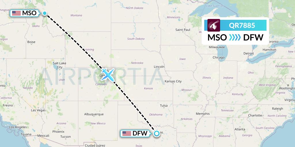 QR7885 Qatar Airways Flight Map: Missoula to Dallas