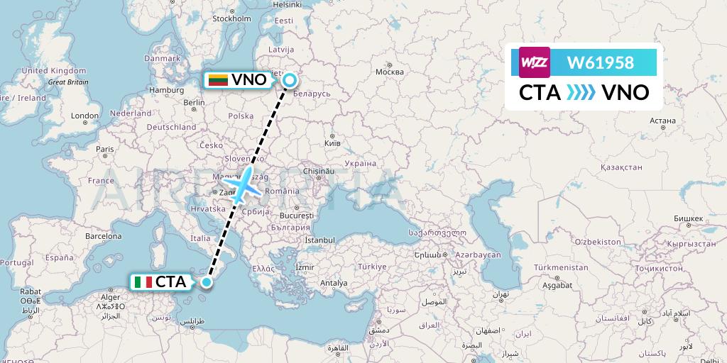 W61958 Wizz Air Flight Map: Catania to Vilnius