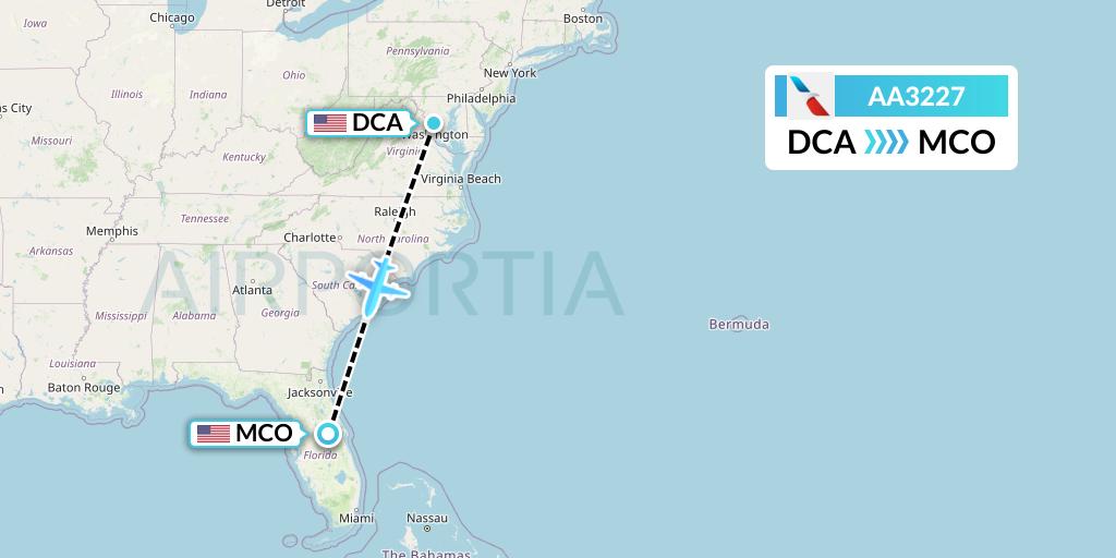 AA3227 American Airlines Flight Map: Washington to Orlando
