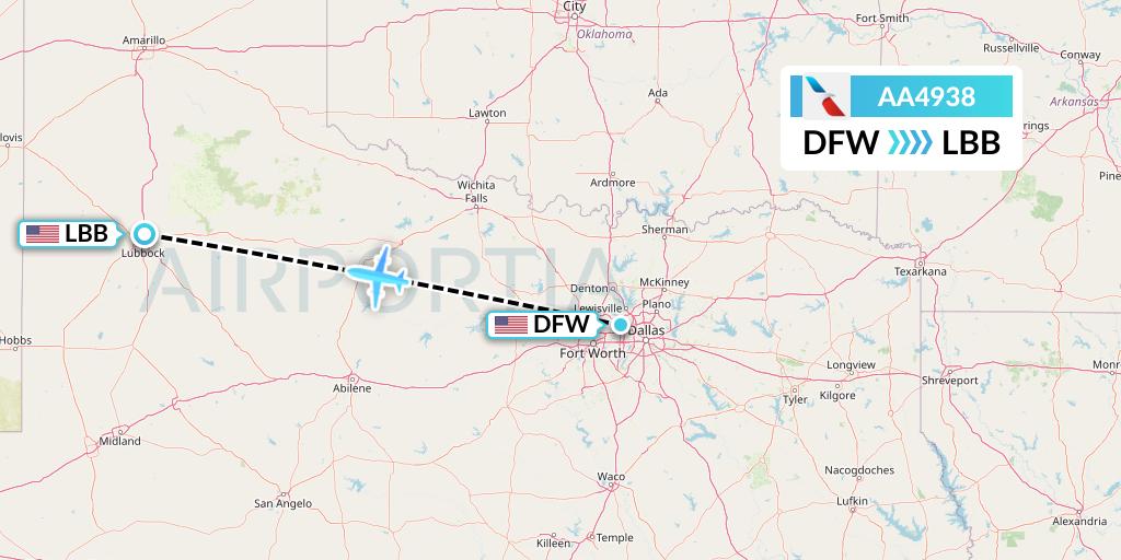 AA4938 American Airlines Flight Map: Dallas to Lubbock