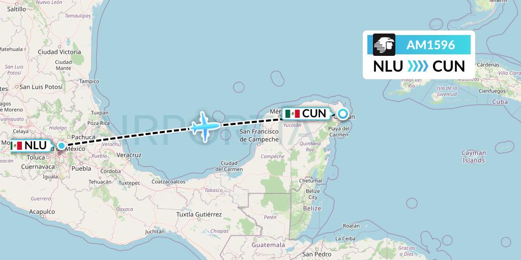 AM1596 Aeromexico Flight Map: Reyes Acozac to Cancun