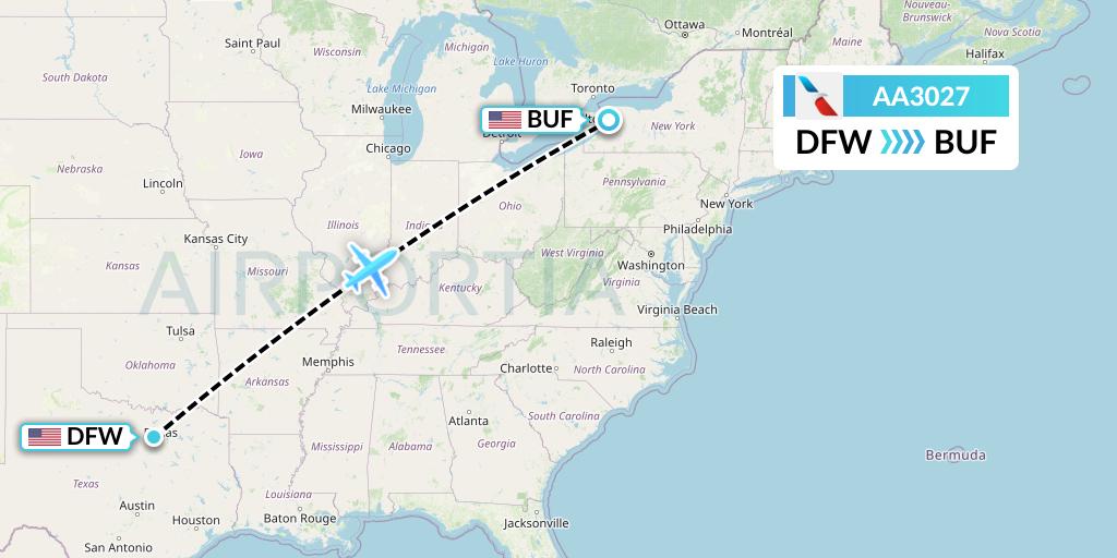 AA3027 American Airlines Flight Map: Dallas to Buffalo