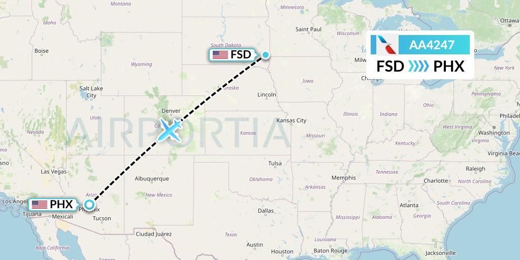 AA4247 American Airlines Flight Map: Sioux Falls to Phoenix