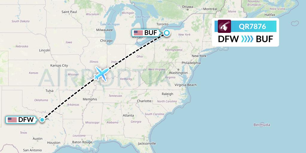 QR7876 Qatar Airways Flight Map: Dallas to Buffalo