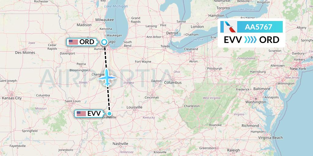 AA5767 American Airlines Flight Map: Evansville to Chicago