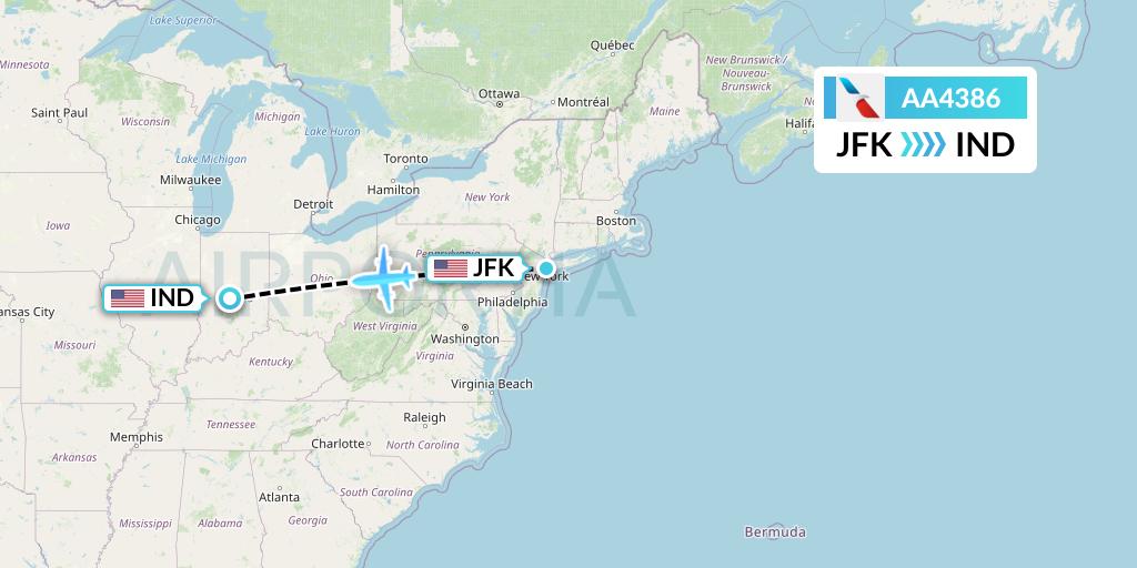 AA4386 American Airlines Flight Map: New York to Indianapolis