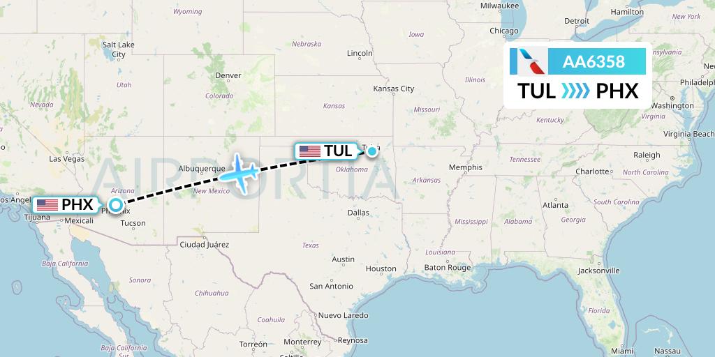 AA6358 American Airlines Flight Map: Tulsa to Phoenix