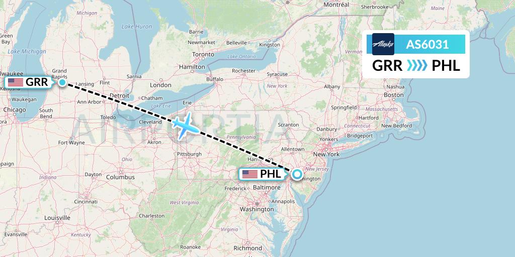 AS6031 Alaska Airlines Flight Map: Grand Rapids to Philadelphia
