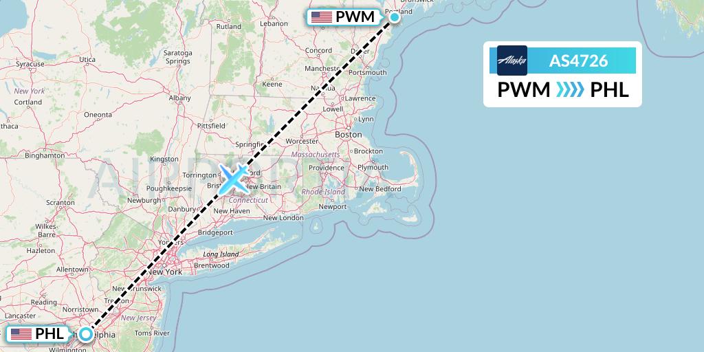 AS4726 Alaska Airlines Flight Map: Portland to Philadelphia