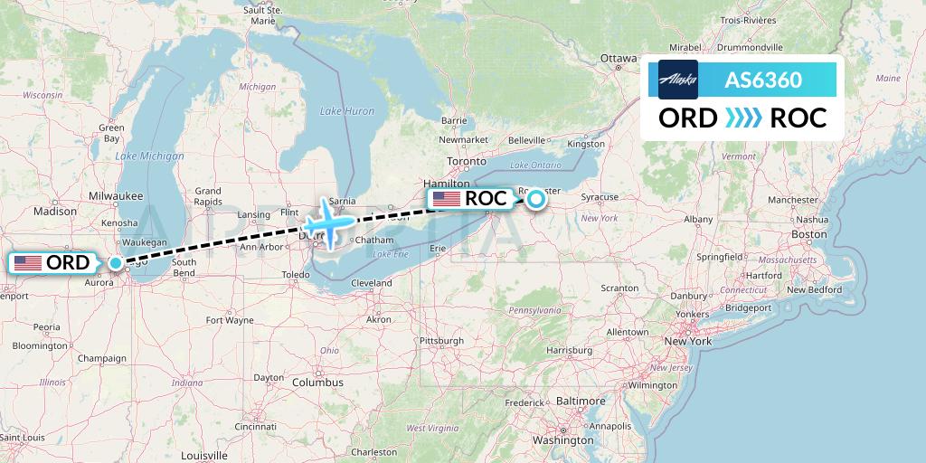 AS6360 Alaska Airlines Flight Map: Chicago to Rochester