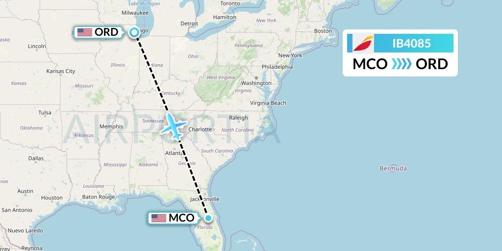 IB4085 Iberia Flight Map: Orlando to Chicago