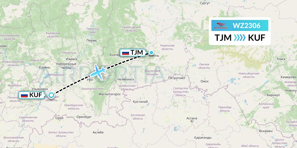 WZ2306 Red Wings Flight Map: Tyumen to Samara