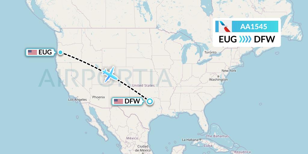 AA1545 American Airlines Flight Map: Eugene to Dallas