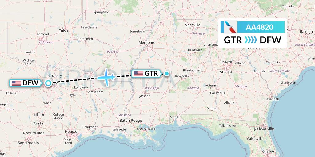 AA4820 American Airlines Flight Map: Golden Triangle to Dallas