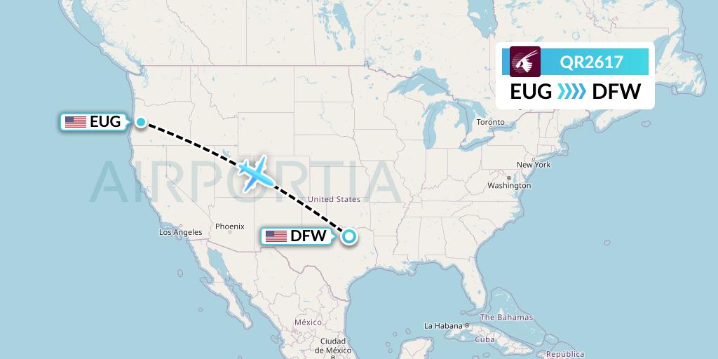 QR2617 Qatar Airways Flight Map: Eugene to Dallas