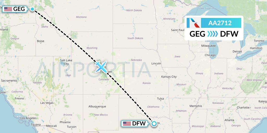 AA2712 American Airlines Flight Map: Spokane to Dallas