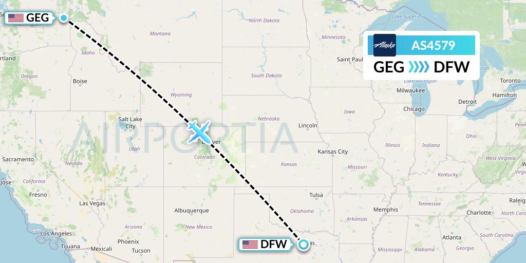 AS4579 Alaska Airlines Flight Map: Spokane to Dallas