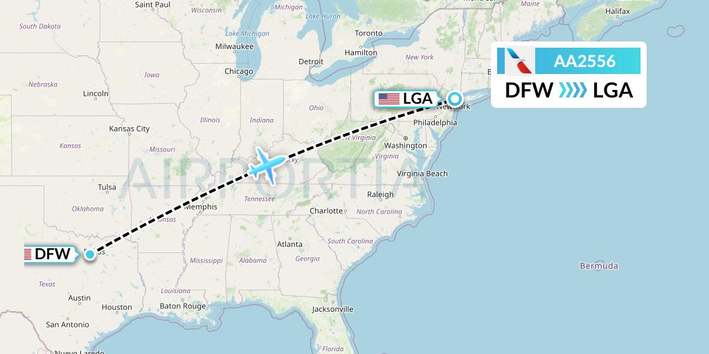 AA2556 American Airlines Flight Map: Dallas to New York