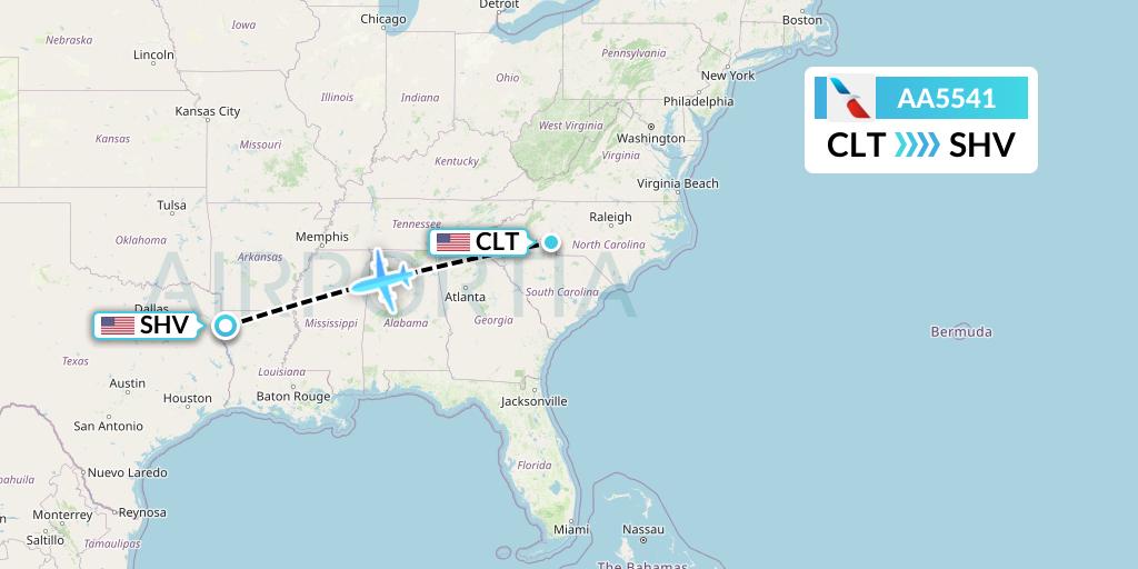AA5541 American Airlines Flight Map: Charlotte to Shreveport