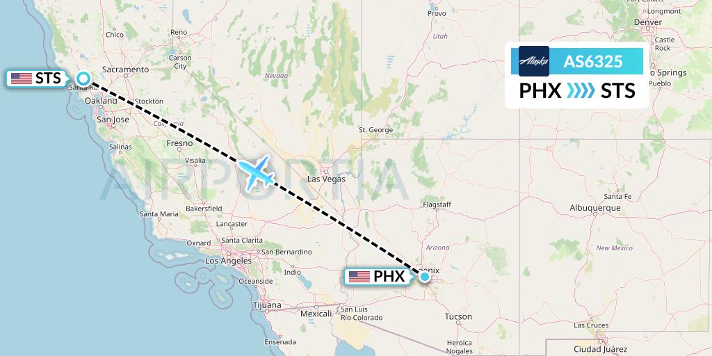 AS6325 Alaska Airlines Flight Map: Phoenix to Santa Rosa