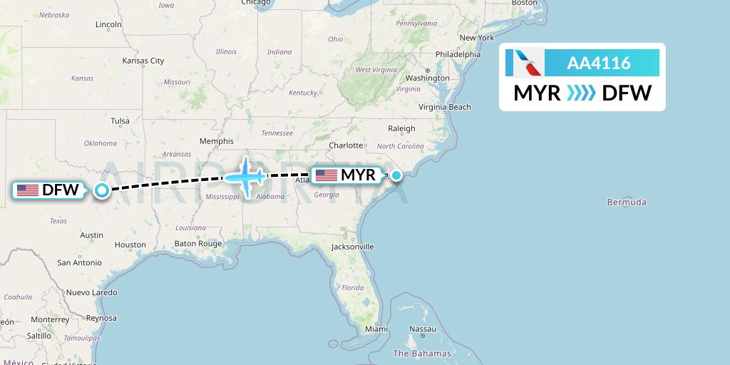 AA4116 American Airlines Flight Map: Myrtle Beach to Dallas