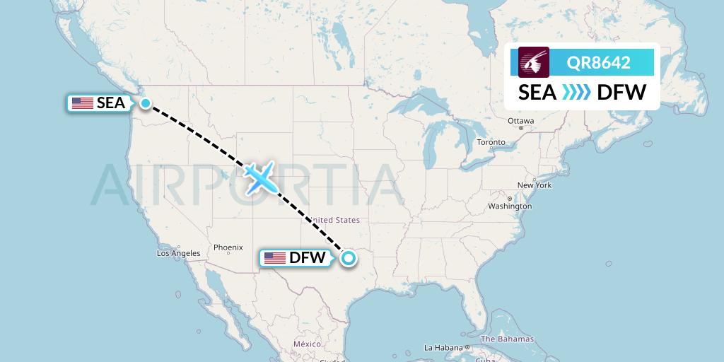 QR8642 Qatar Airways Flight Map: Seattle to Dallas