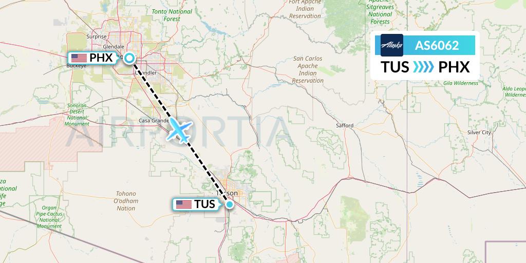 AS6062 Alaska Airlines Flight Map: Tucson to Phoenix