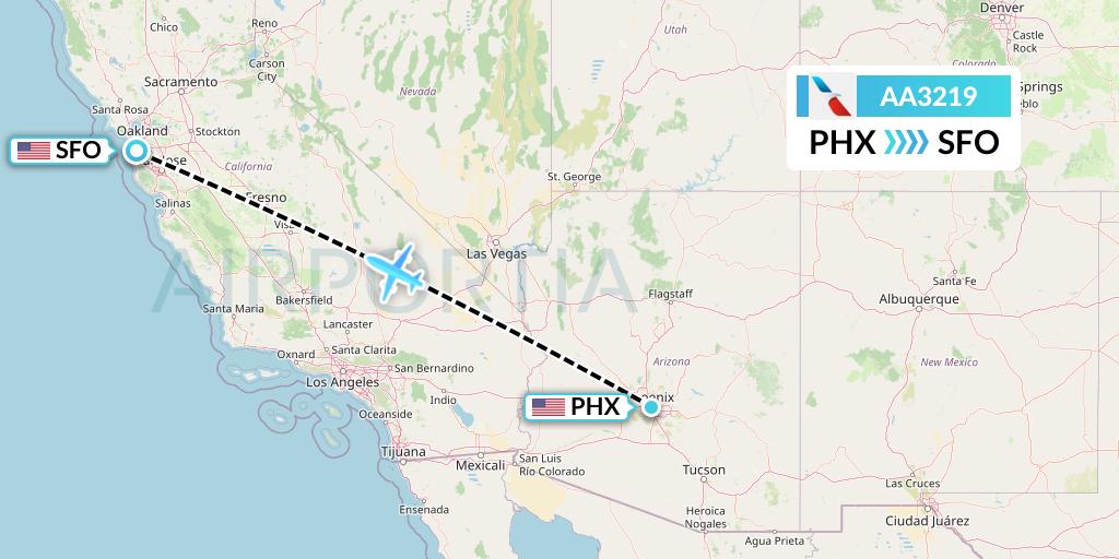 AA3219 American Airlines Flight Map: Phoenix to San Francisco