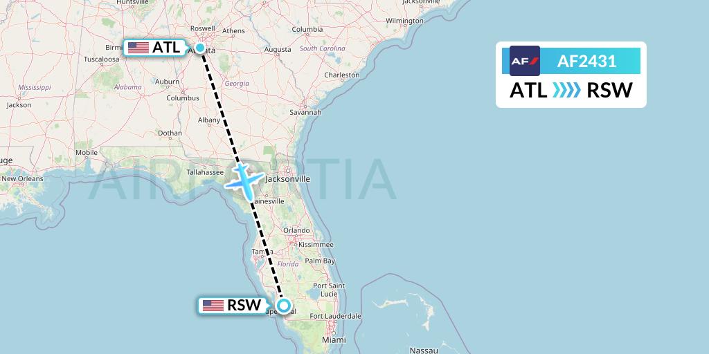 AF2431 Air France Flight Map: Atlanta to Fort Myers