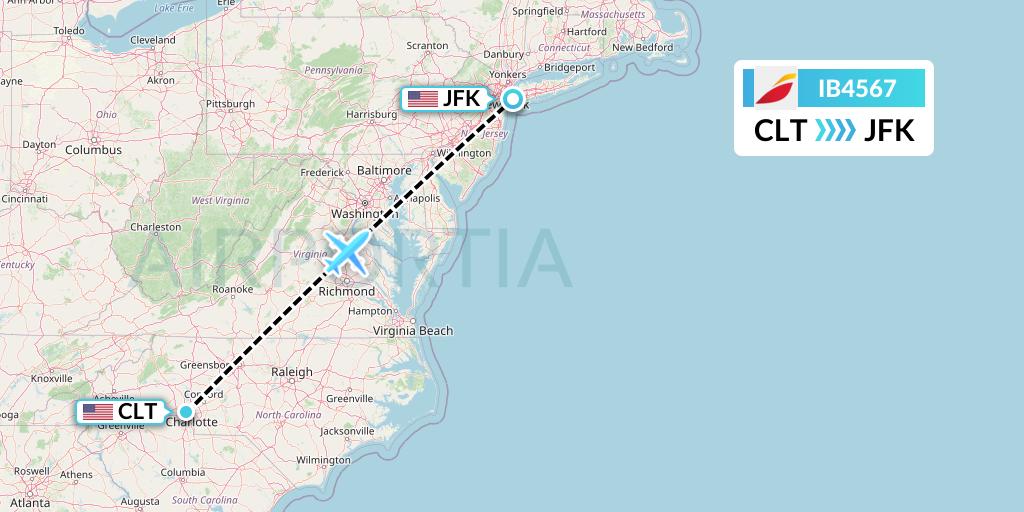 IB4567 Iberia Flight Map: Charlotte to New York
