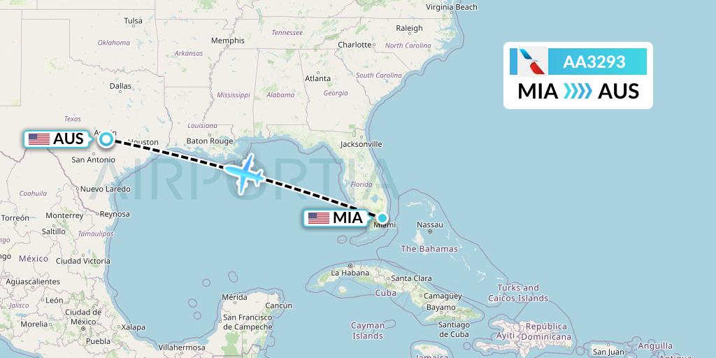 AA3293 American Airlines Flight Map: Miami to Austin