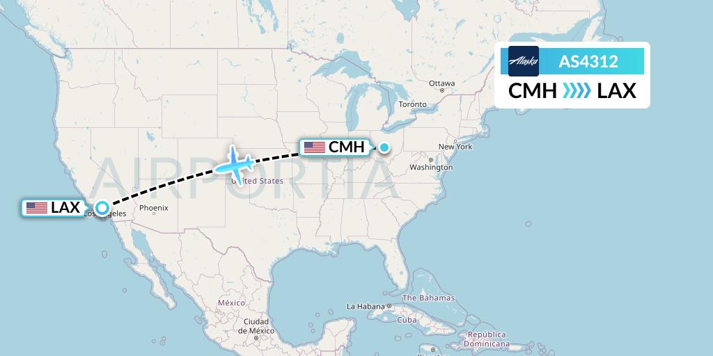 AS4312 Alaska Airlines Flight Map: Columbus to Los Angeles