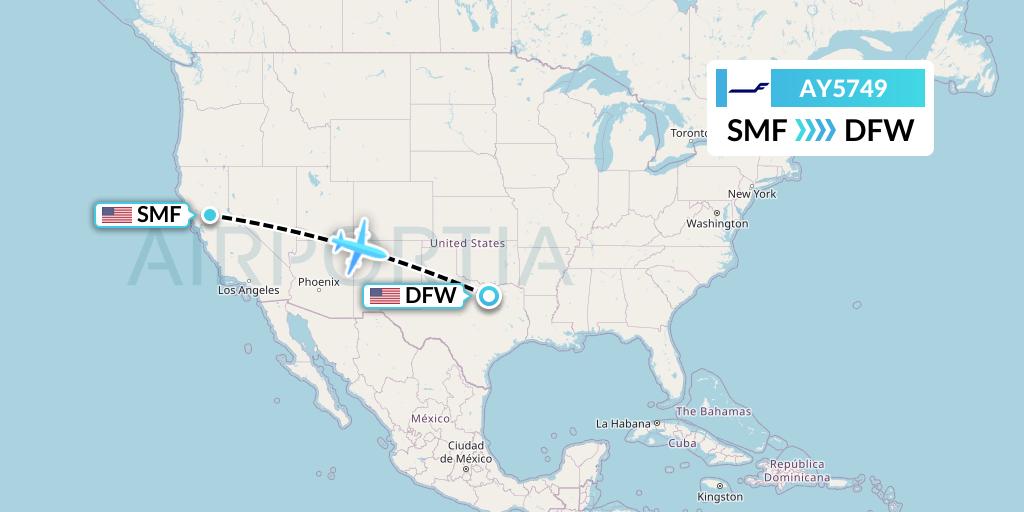 AY5749 Finnair Flight Map: Sacramento to Dallas