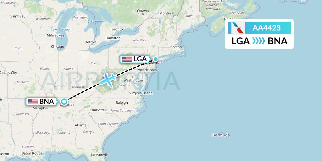 AA4423 American Airlines Flight Map: New York to Nashville