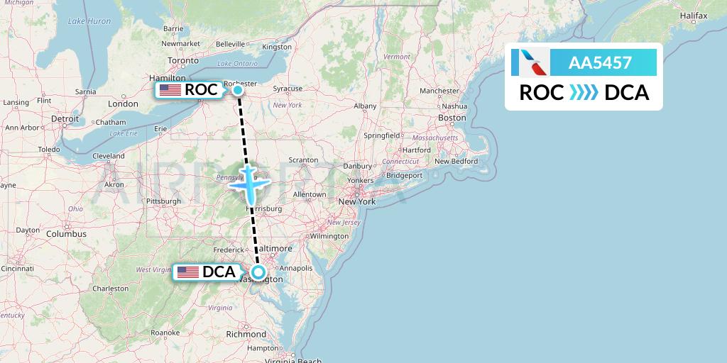 AA5457 American Airlines Flight Map: Rochester to Washington