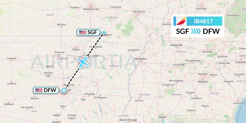 IB4817 Iberia Flight Map: Springfield to Dallas