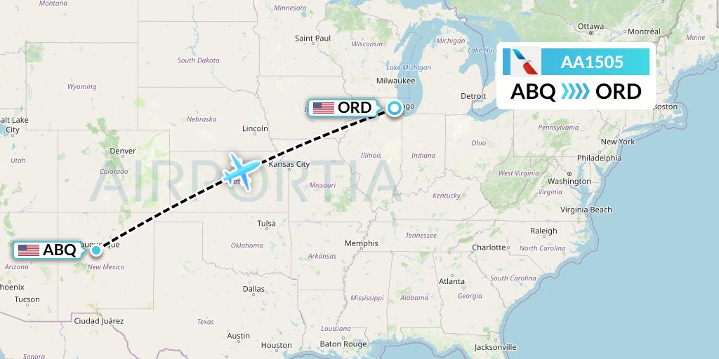 AA1505 American Airlines Flight Map: Albuquerque to Chicago